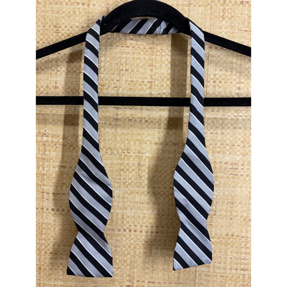 Beau Ties Ltd of Vermont Mens Silk Self-Tie Bow Tie Black Grey Silver Striped